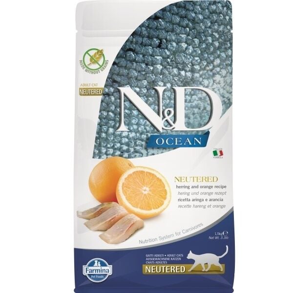 N&D Ocean Ringa Balıklı ve Portakallı Tahılsız Kısırlaştırılmış Kedi Maması 1,5kg