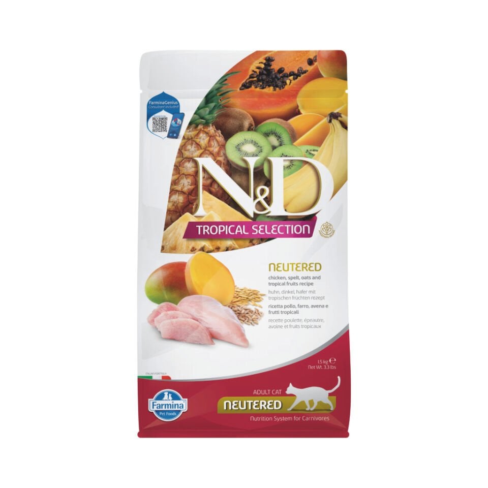 N&D Tropical Selection Tavuklu ve Tropikal Meyveli Kısırlaştırılmış Kedi Maması 1,5kg