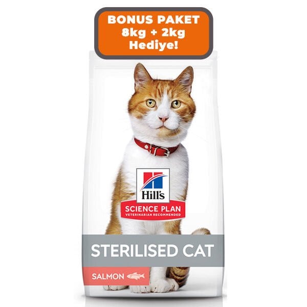 Hill's SCIENCE PLAN Somonlu Kısırlaştırılmış Yetişkin Kedi Maması 8kg + 2kg HEDİYE!  - SKT:10/2026